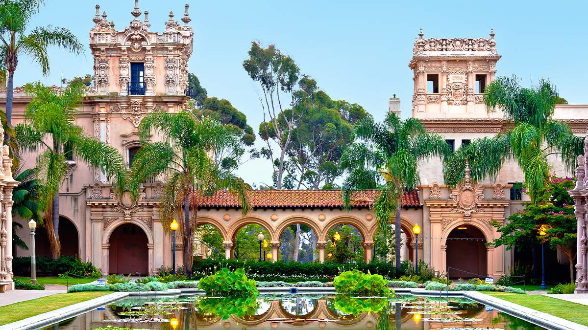External view of lily pond at Casa de Balboa in San Diego, California, USA